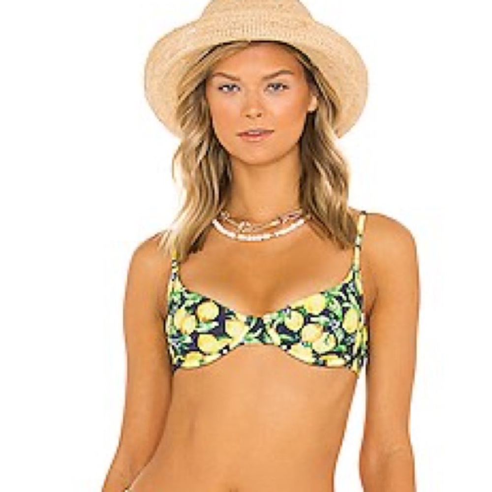 WeWoreWhat Yellow and Navy Lemon Print Bikini Top